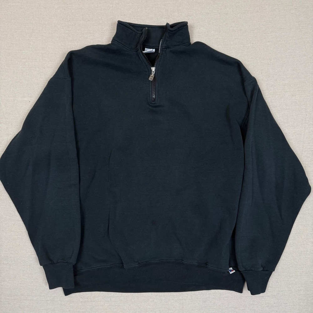 Vintage Russell Athletic Quarter Zip XLT 26x29 Pullover Black Fleece Gorpcore